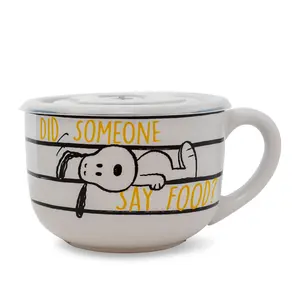 Peanuts Snoopy "Did Someone Say Food?" Ceramic Soup Mug With Vented Lid