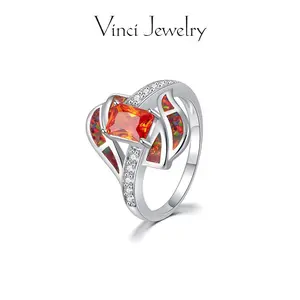 925 Exquisite Synthetic Ruby and Opal Ring with Square Design, Stylish CZ Accent Ring Jewelry for Women, Perfect Gift for Girls with Guft Box, Engagement Ring, Wedding Ring, for Daily Wear and Party