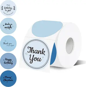 Yegawen 2 inch Round Thermal Label,blue CircleThermal Sticker Labels for Business and Home,DirectThermal Printer Label for DIY Logo Design,ThanksCard,300 Labels/1 Roll