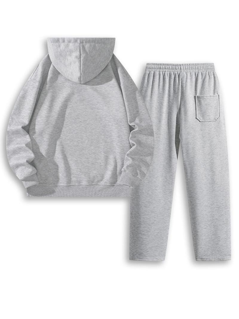 Men's solid color half zipper hooded casual pants two-piece set super soft, breathable, lightweight pullover sweatshirt with adjustable drawstring cap, large pocket, loose fit, daily leisure travel, morning walk, outdoor errand, long sleeved