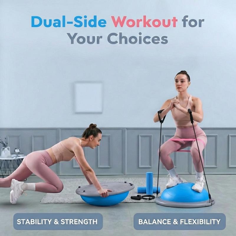 Yagud Balance Ball Trainer with Resistance Bands and Foot Pump, Inflatable Yoga Ball for Home Gym Workouts, 24 Inch Exercise Half Ball for Balance Training Core Strength Fitness More, 660lb Capacity