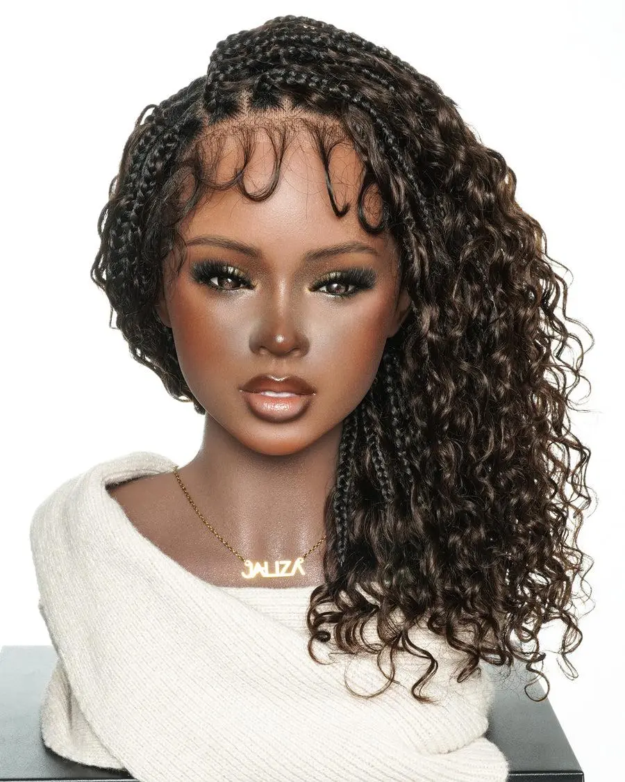 14" Human Hair Curls Swiss HD Full Lace Glueless Boho Box Braided Wig With Drawstring Cap Boho Style Wigs Boho Braids