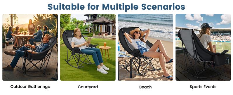 MOPHOTO Rocking Camping Chair,XXL Oversized Folding Fully Padded Outdoor Lawn Chair with Side Pocket,Portable Recliner for Patio, Backyard, Supports 400 lbs