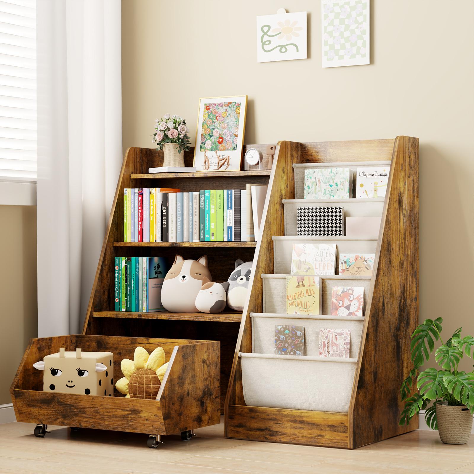 COZPAW Kids Bookshelf and Toy Storage, 4 Tier Toddler Bookshelf with Movable Drawer 5 Sling Pockets, Montessori Book Shelf for Kids Room, Playroom, Nursery (Oak) COZPAW Kids Bookshelf and Toy Storage, 4 Tier Toddler Bookshelf with Movable Drawer 5 Sling Pockets, Montessori Book Shelf for Kids Room, Playroom, Nursery (Oak)