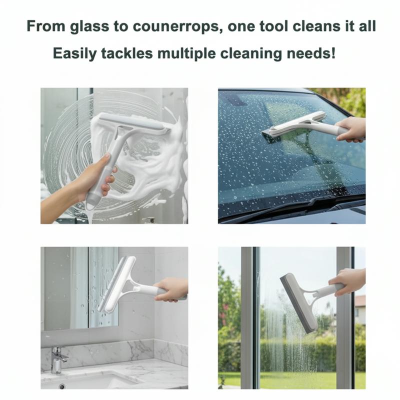 Multi Surface Squeegee and Glass Cleaning Tool with Microfiber Pad for Showers Windows Cars and Mirrors White Double-Sided Structure for Efficient Cleaning