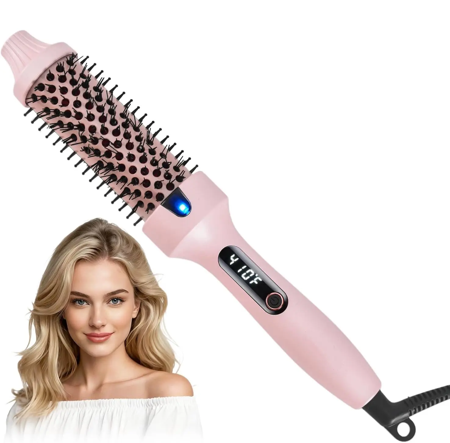 Thermal Brush, Blowout Wavy Boost 1.5 inch Heated Round Brush Look with LED Display, 310℉-410℉ for Different Hair Types, Hair Heated Curler Brush, Reduces Frizz, Travel Home School Styling Tool
