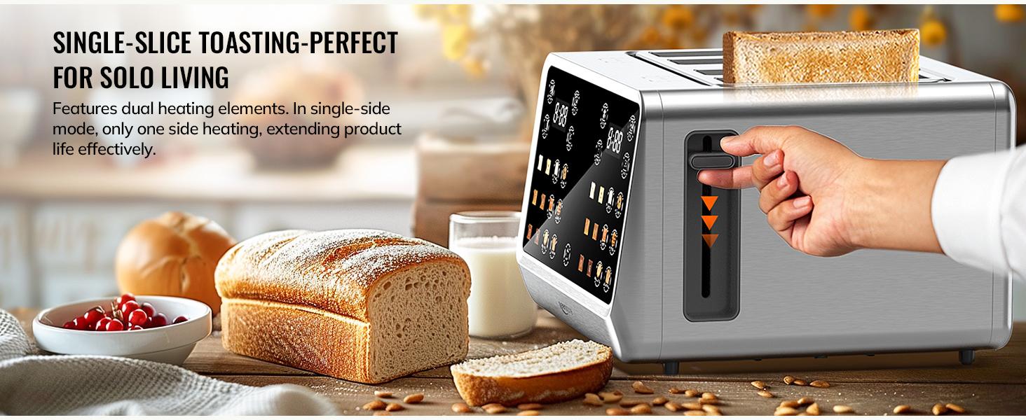 Dear Morning Digital Smart Toaster 4 Slice with Touchscreen Dual Control Panel Single Slot Timer Reheat Defrost for Bagels Bread Waffles Stainless Steel Kitchen Essentials