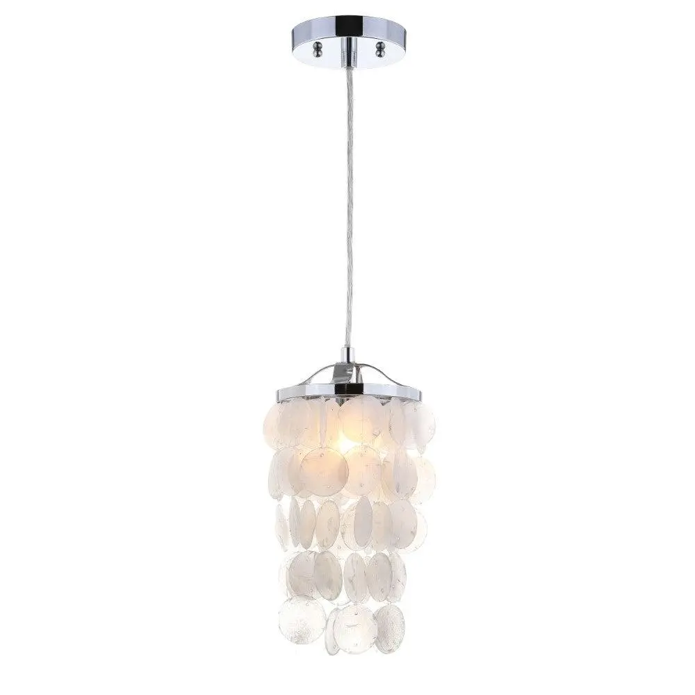 JONATHAN Y Soka Contemporary Adjustable Height Globe Pendant Light - Metal/Rope LED Lighting, 14.5"-86.5" Chandelier Drop, 40W, Capiz Shells, Bulb Included, Decorative Indoor Use Light for Living Room, Bedroom, Decorative Lights