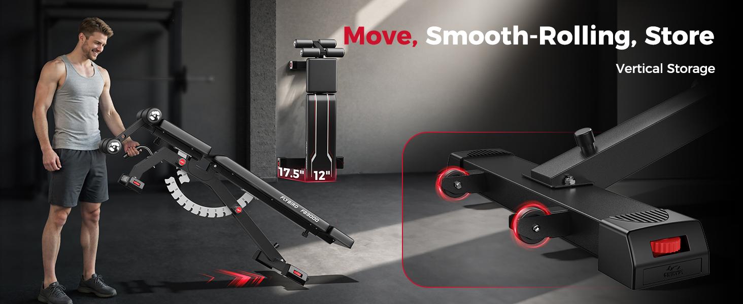 FLYBIRD Strength Training Bench for Home Gym, Adjustable Weight Bench can be Folded for Storage/Vertical Storage, Space-Saving Workout Bench