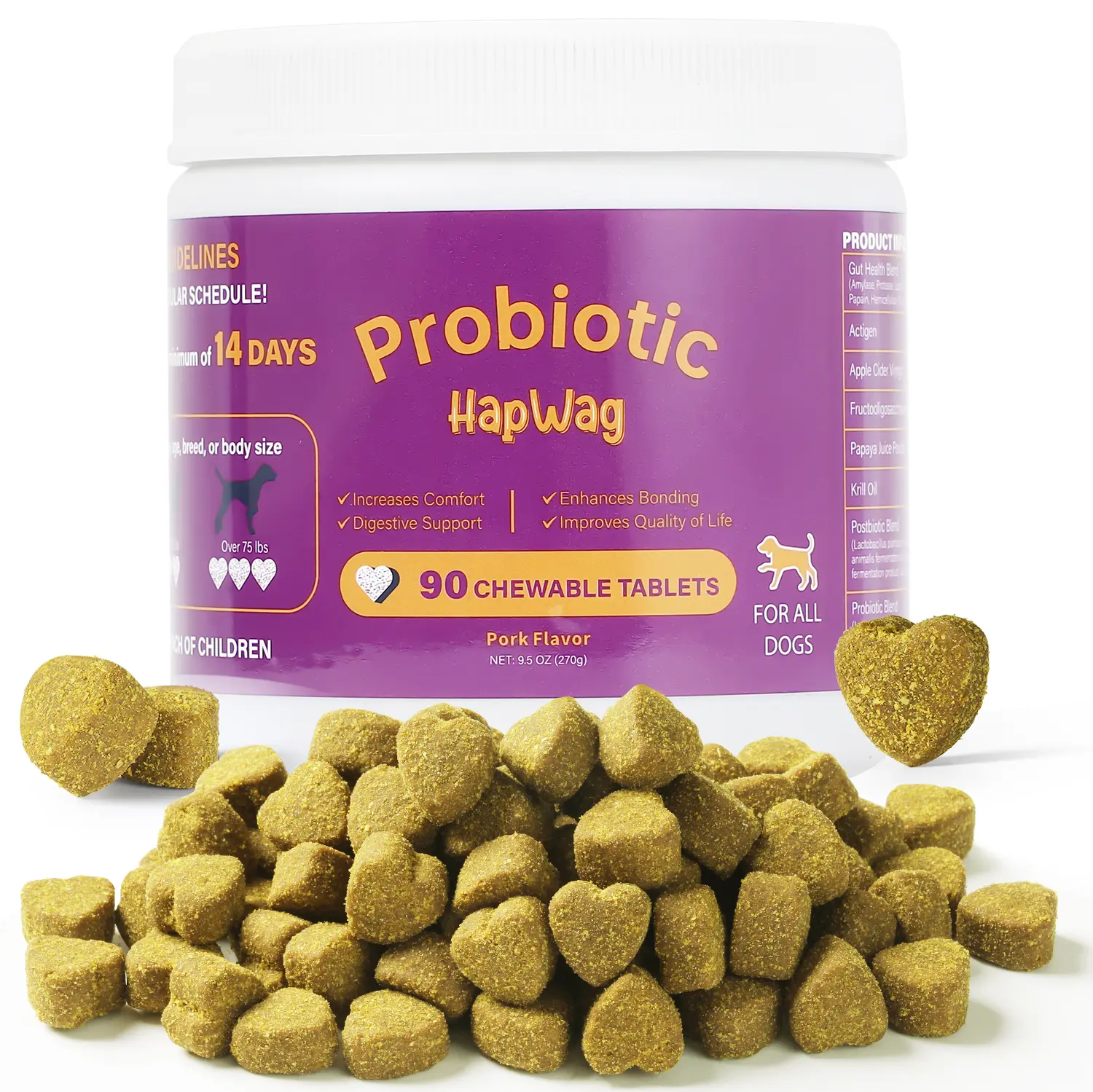 HAPWAG 8-in-1 Multivitamin Soft Chews for Dogs – Probiotics, Gut & Immune Support – Pork Flavor – 90 Treats
