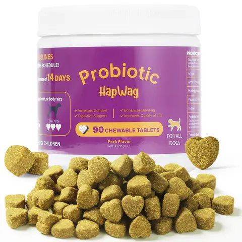 HAPWAG 8-in-1 Canine Nutritional Supplement Soft Pork-Flavor Chews with Probiotics, Vitamins, Enhances Digestive Health, Boosts the Immune System, 90 Treats, 24 Months Shelf Life, Universal for All Dog Ages