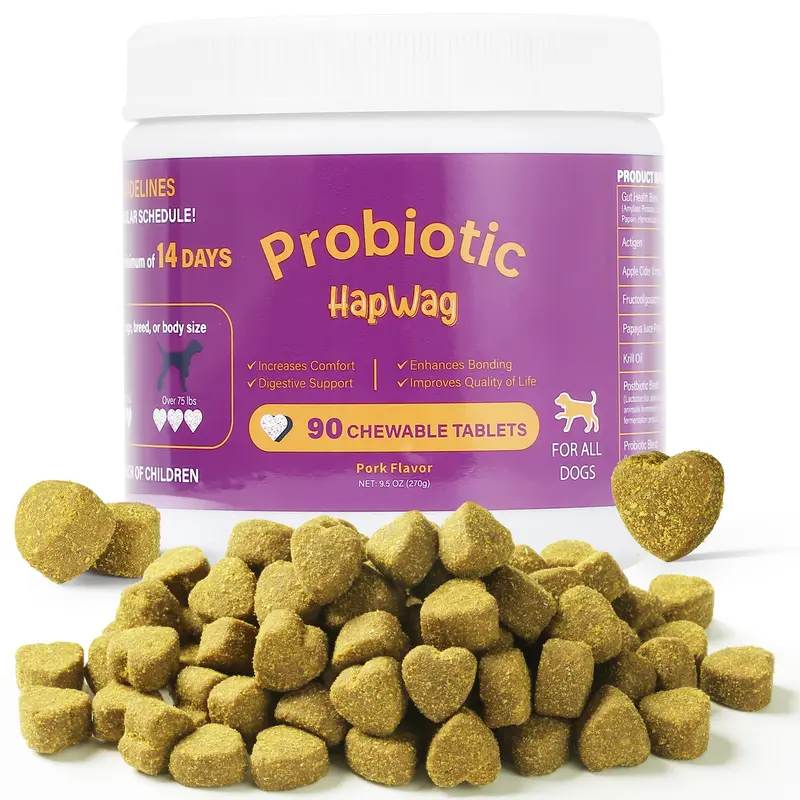 HAPWAG 8-in-1 Canine Nutritional Supplement Soft Pork-Flavor Chews with Probiotics, Vitamins, Enhances Digestive Health, Boosts the Immune System, 90 Treats, 24 Months Shelf Life, Universal for All Dog Ages