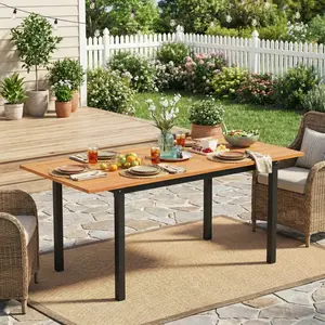 Spaco 4 - 8 Person Extendable Solid Wood Outdoor Dining Table with Umbrella Hole Patio Garden Deck Furniture