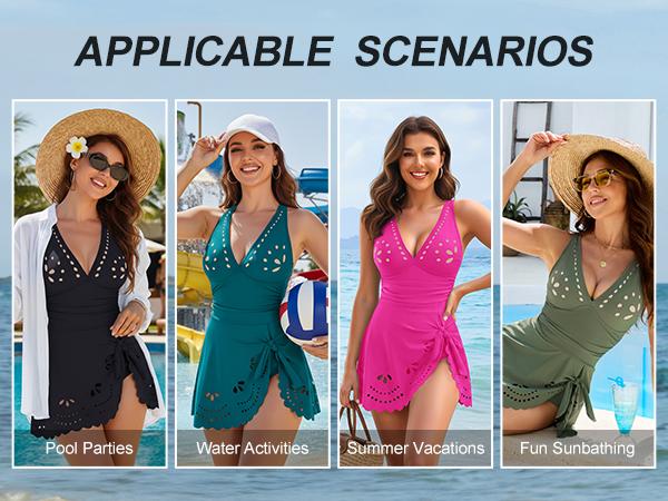 Blooming Jelly Womens Tummy Control One Piece Swimsuit Bathing Suits V Neck Swimdress Modest Swim Suits