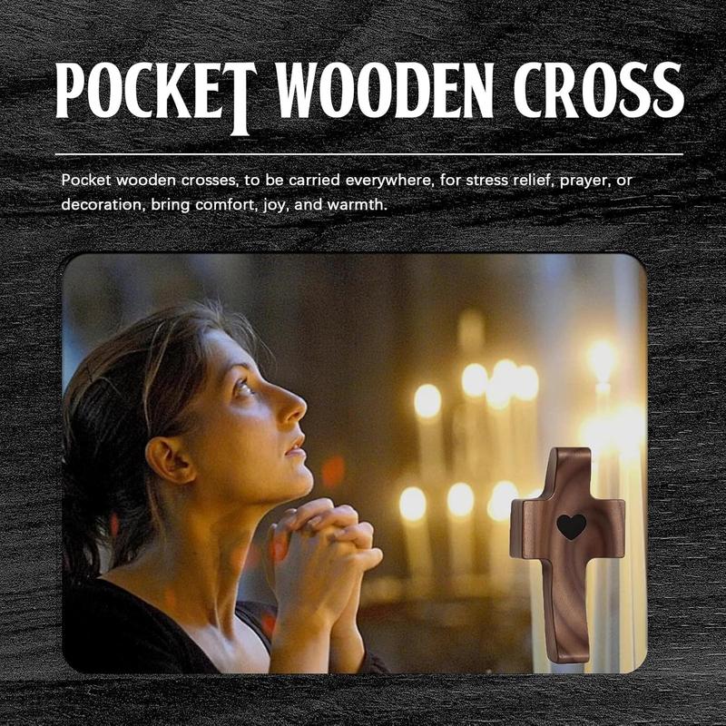 Handmade (3/6/10/20) Pcs Pocket Wooden Cross Fidget | Wooden Cross My Heart - Religious Ornaments Gift for Children and Adults, Rustic Style Decor Pocket Olive Wood Cross Set for Christian Faith, Baptism, Prayer