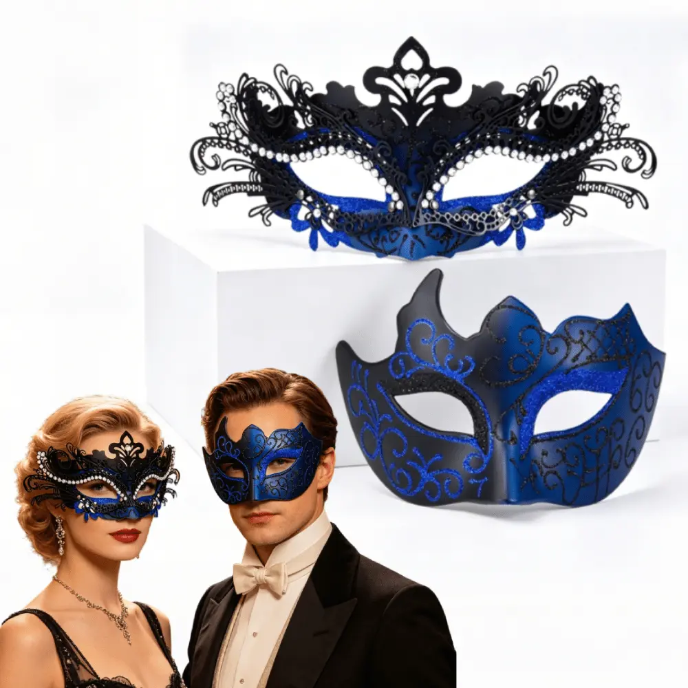 2Pcs/Set Masquerade Mask for Couple,Roman Greek Man Mask & Venetian Women Mask for Masquerade Ball Mardi Gras,Ideal Gift for Halloween Christmas Party Father's Day