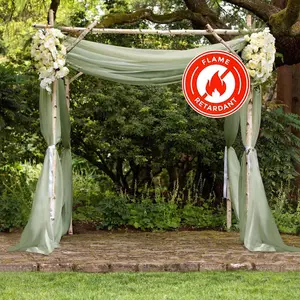 5ftx14ft Dusty Sage Green Chiffon Curtain Panel, Durable Flame Resistant Backdrop Ceiling Drapery With Rod Pocket