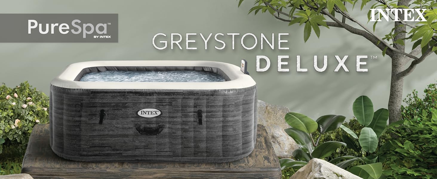 Intex PureSpa Plus Greystone Inflatable Square Hot Tub with 170 Air Jets Portable & LED LIGHTS 290-Gallon Capacity 1-Year Warranty Intex PureSpa Plus Greystone Inflatable Square Hot Tub with 170 Air Jets Portable & LED LIGHTS 290-Gallon Capacity 1-Year Warranty