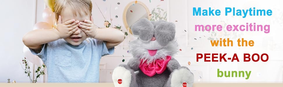Easter Talking Bunny Repeats What You Say Peek-A-Boo Toy , Stuffed Animals with Volume Adjustable, Singing Features & Interactive Buttons Rabbit Doll
