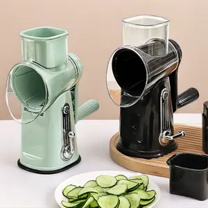 5 in 1 Rotary Cheese Grater with Handle 5 Versatile Blades, Strong Suction Base Round Mandoline Slicer, Food Chopper for Kitchen