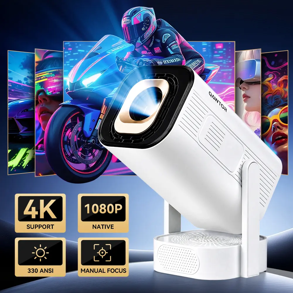 Portable Mini  330 Projector, 4K Supported 1080P Native Projector with WiFi 6 & Bluetooth 5.0, 330 ANSI Home Theater Projector with Built-in Speaker, Wireless Screen Mirroring for iOS/Android, Outdoor Movie Projector