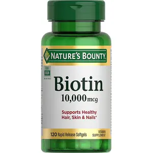 Premium Nature's Bounty Biotin Hair Skin and Nails Vitamins, 10,000 mcg, 120 Softgels (Pack of 1)