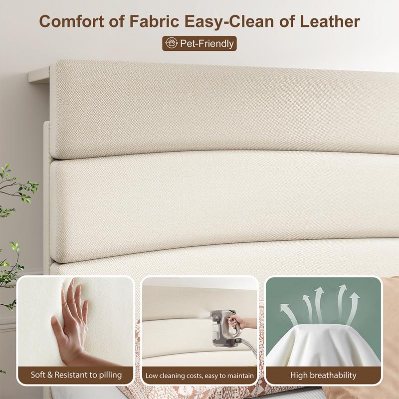 【Sturdy & Fit Snugly】Raybee Modern & Quiet Luxury Upholstered Queen Bed Frame with Adjustable Headboard【Frame ONLY,No Box Spring Needed】Center Support &Noise-Free Wooden Slats,Storage Space & Built-in Charging Station,Heavy Duty&Easy Assembly,best value