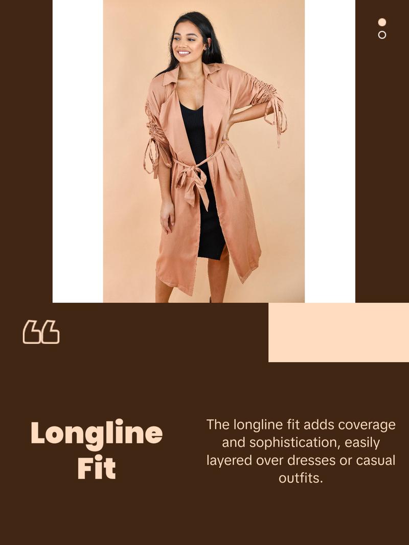 Camel Belted Open-Front Duster Trench Jacket