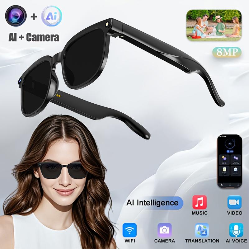 Smart AI Camera Glasses with 8MP Photochromic Lenses ,Button Touch Adjustment for Travel Outdoor Adventures Hands-Free Photography 160+Languages Real-Time Translation Bluetooth Wireless Wearable Video Recording UV Protection