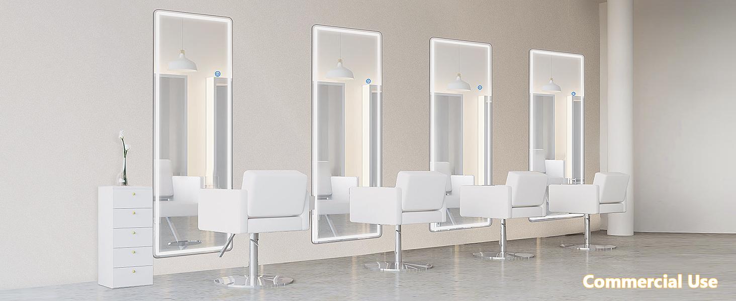 Espejo de cuerpo entero con luces LED, espejo de pie iluminado de 64" x 21", espejo colgante montado en la pared y luz de 3 colores