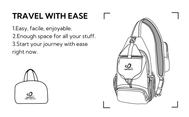 WATERFLY Packable Small Crossbody Sling Backpack with Side Pouch for Hiking Traveling Ideal Daypack for Shoulder Chest Carrying