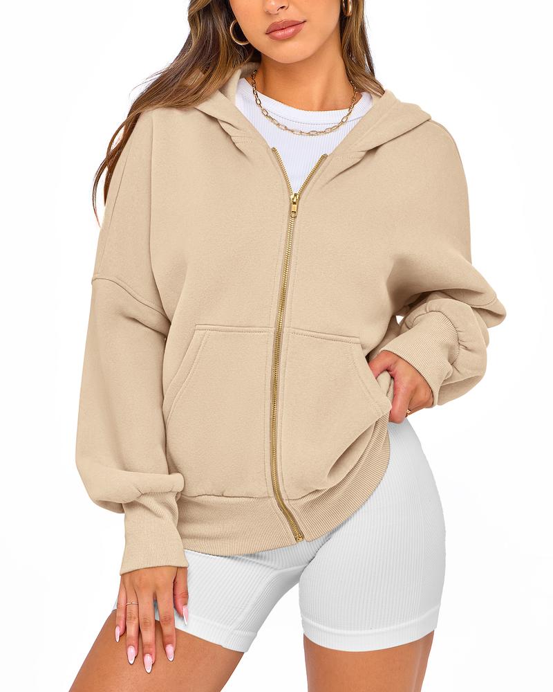 BTFBM Women's Gold Zipper Hoodie Long Sleeve Fleece Y2K Style Casual Sweatshirt with Pockets for Fall Winter Clothes