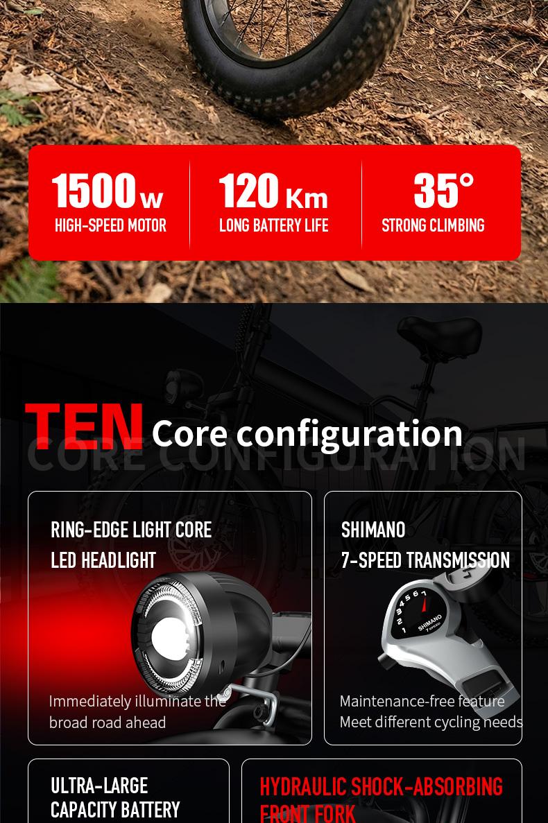 20-Inch All-Terrain Electric Folding Bicycle with High-Carbon Steel Structure 48V 20A-25A Battery 20x4 Off-Road Tires for Versatile Use as Electric Bicycle & Motorcycle SpringStatements