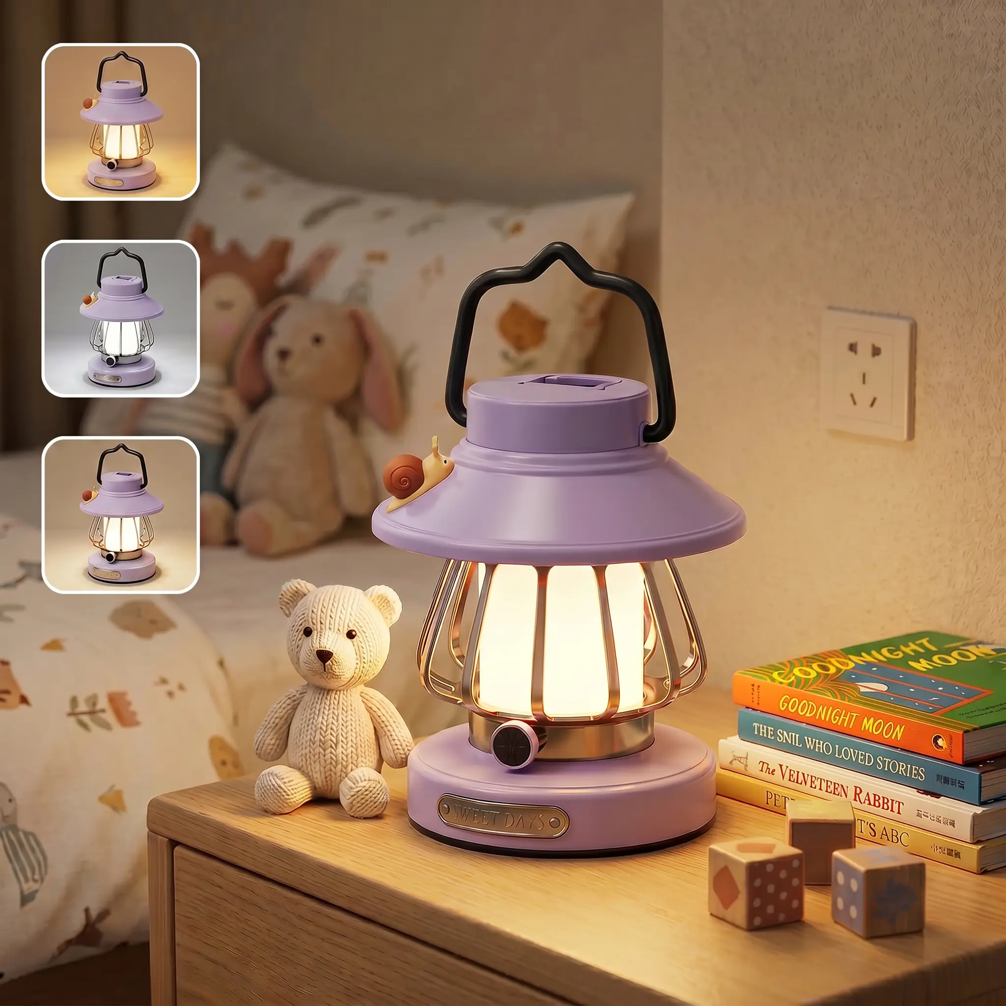 Cute Snail Kids Night Light Lantern, Safe Durable ABS with No Sharp Edges, 30H Long Battery, 3-Color Stepless Dimming, Easy-to-Use for Toddlers, Glare-Free, Nursery Room Decor