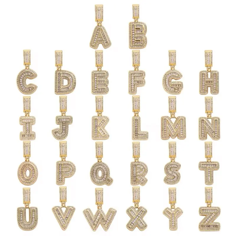 Iced Out 14kt Gold Plated Letter Pendants - Customizable Alphabet Charm for Personalized Jewelry Gold Initial Necklace