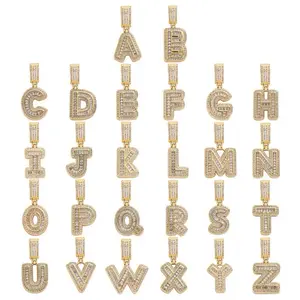 Iced Out 14kt Gold Plated Letter Pendants - Customizable Alphabet Charm for Personalized Jewelry Gold Initial Necklace