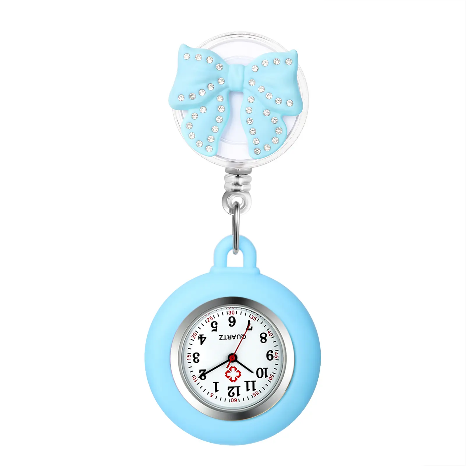OIDEA Bow Nurse Watch Retractable Clip-On Fob Watch Eco Silicone Case Unisex Medical Pocket Watch, 6 Colors