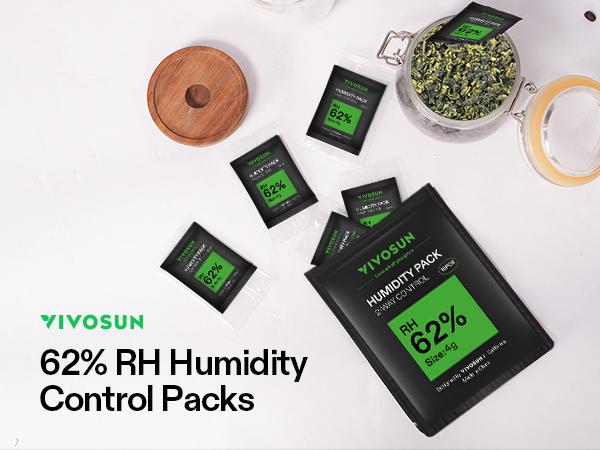 VIVOSUN 62% RH Two-Way Humidity Control Packs, Size 4 g, 10 Packs for Storing 1/2 oz, Moisture Balancer with RH Indicator Card for Food & Herb Storage