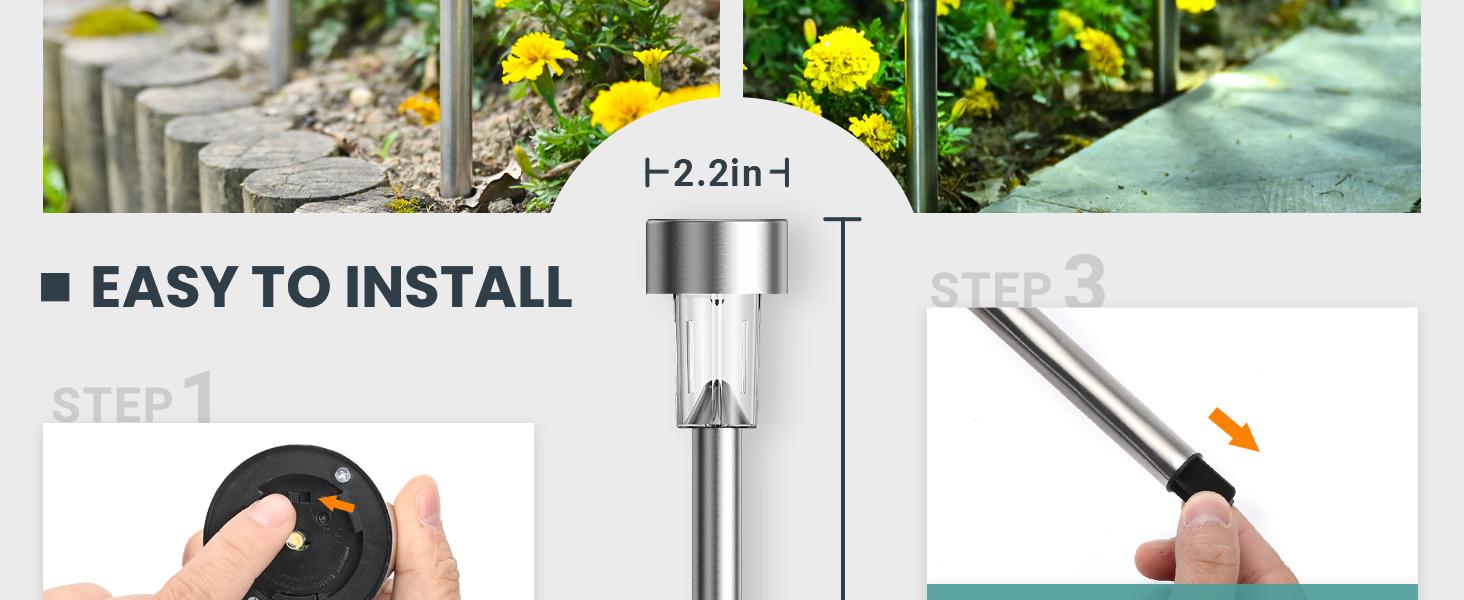 【Springtok】GIGALUMI 24 Pack Solar Path Lights Outdoor,Solar Lights Outdoor Waterproof,Stainless Steel LED Landscape Lighting,Solar Garden Lights for Driveway,Pathway,Patio,Yard
