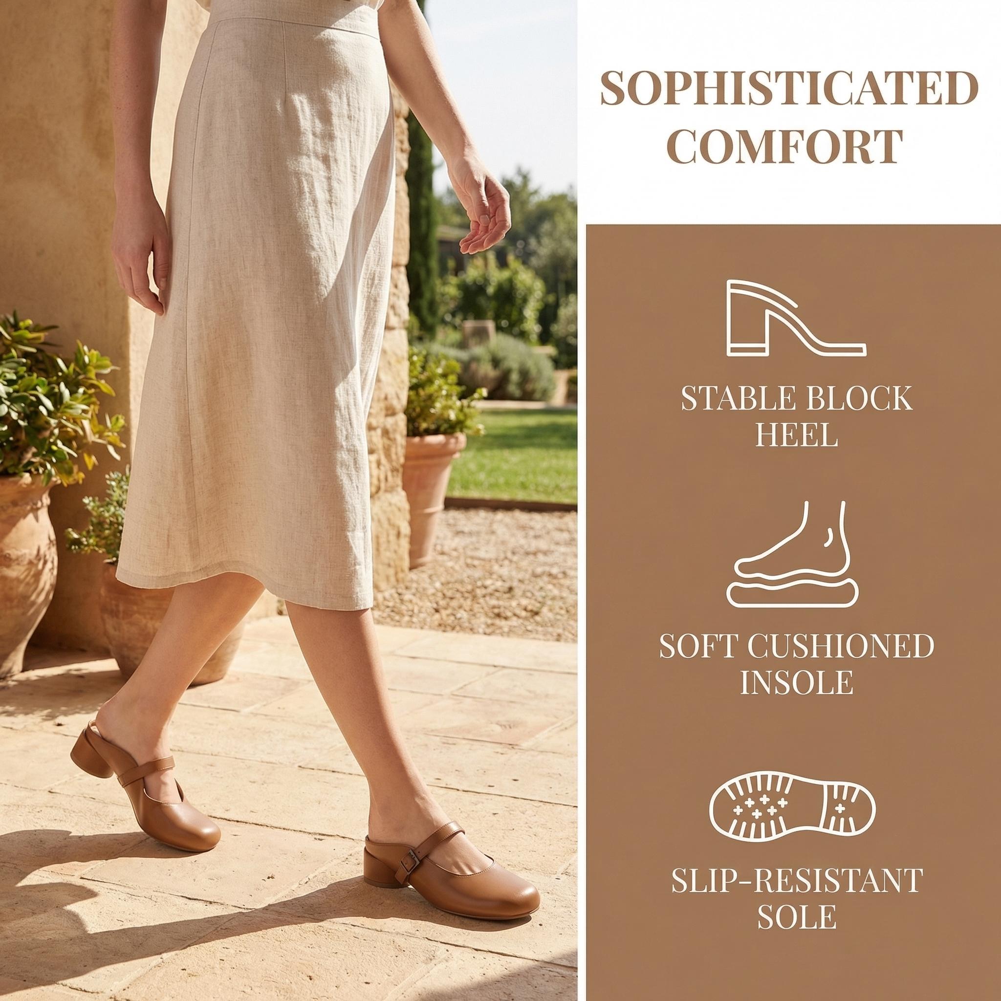 UBFEN Women's Mary Jane Mules Slip-On Chunky Low Heel Round Toe Comfort Dress Shoes