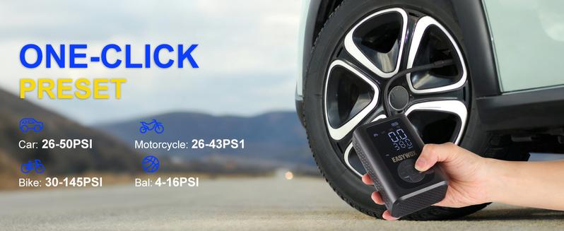 Easywox Portable Wireless Tire Inflator 150PSI Smart Air Pump with LED Light & Rechargeable Battery for Cars Motorcycles Bikes and Daily Use