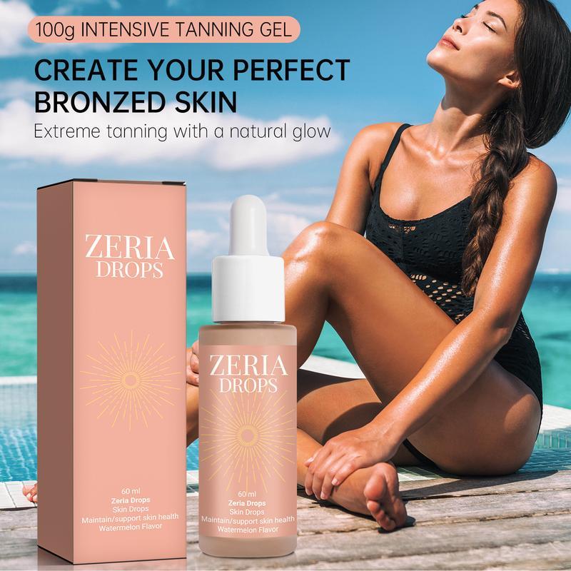Zeria Drops Sunless Tanning Drinkable Drops for Face & Body Melanin Boosting Natural Glow UV-Free No Sun Damage Moisturizer Daily Skincare Tanning Water Drops Moisturizing Cosmetic