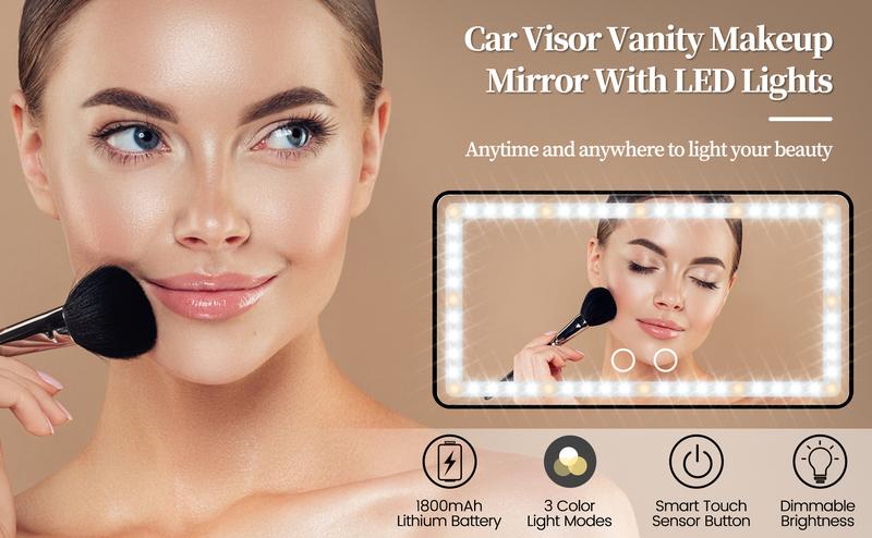 DIBMS Car Visor LED Vanity Mirror, Rechargeable Makeup Mirror With LED Lights for Car Truck SUV Rear View Sun, Shading Cosmetic Touch Screen for Cars (Black)