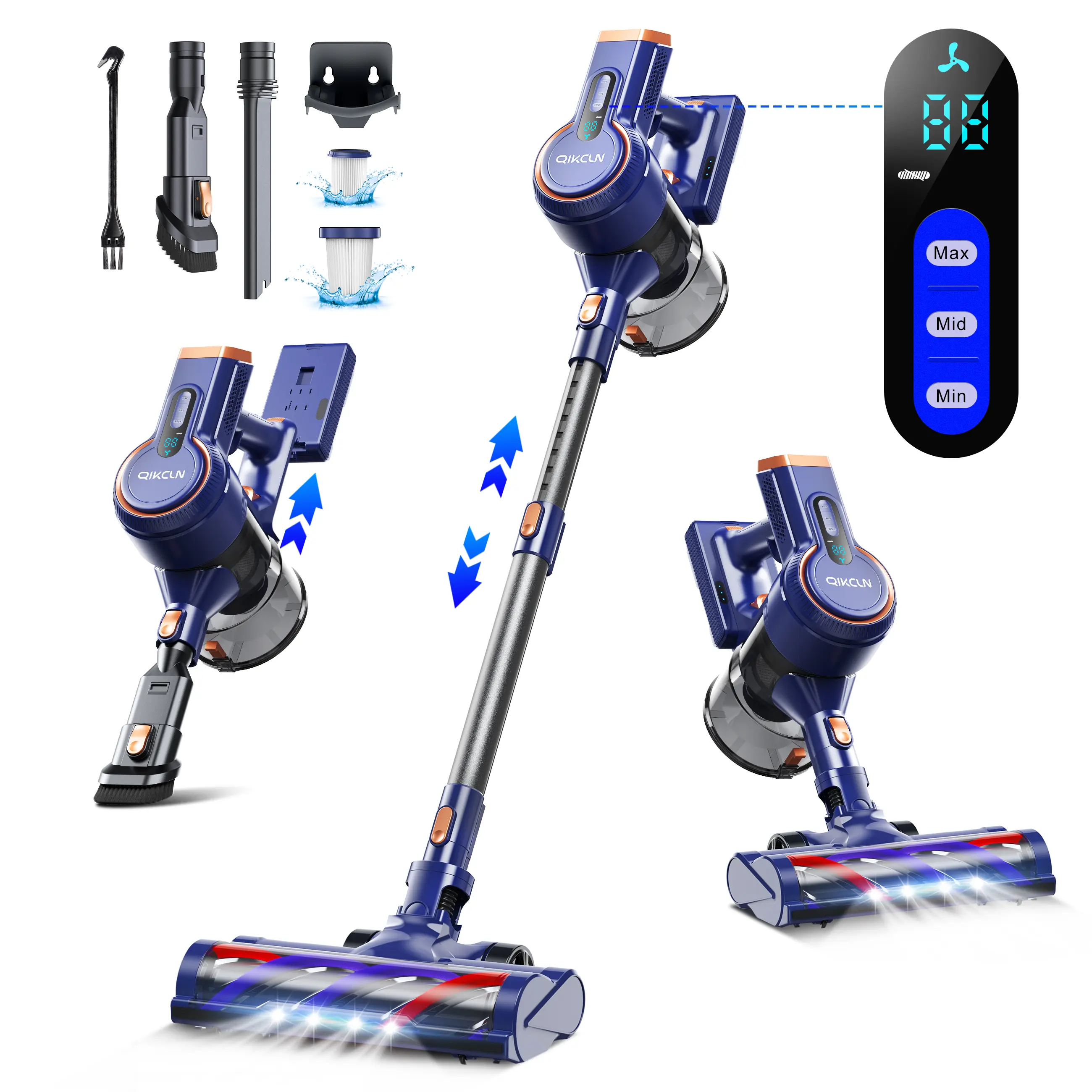 Qikcln VC06, Voweek VC09, Tagic VC02 Lightweight Cordless Stick Vacuum Cleaner - 240W, 3 Modes, Multi Purpose for Carpet, Floor Home Cleaning, Lightweight Cordless Vacuum Cleaner, Multi Purpose Vacuum