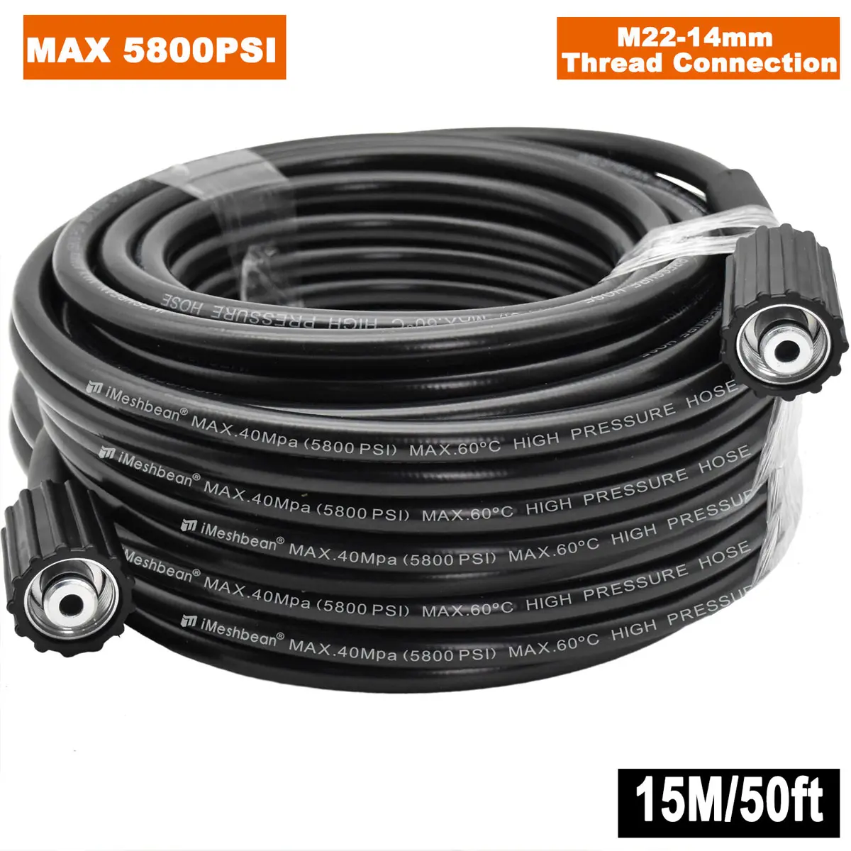 Pressure Washer Hose 50FT, 4200PSI Wire Braid Power Washer Extension Hose 1/4 Inch High Tensile, Flexible Kink Resistant Heavy Duty Replacement Hose