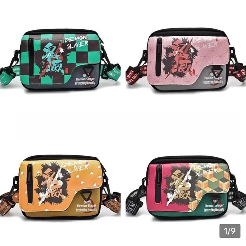 Men's Demon Slayer Anime Crossbody Messenger Bag - Fashion Satchel Featuring Tanjiro, Nezuko, Zenitsu, Giyu Multi Pocket Bag