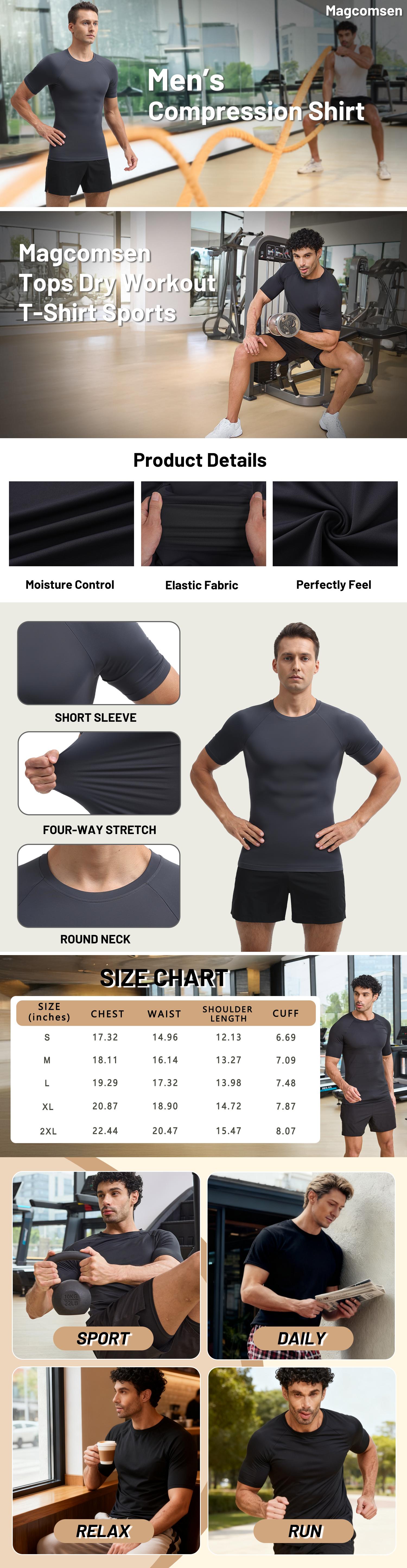 Magcomsen Men's  1/2 Pack Elastic Short Sleeve Tops Dry Workout T-Shirt Sports Undershirt for Slimming