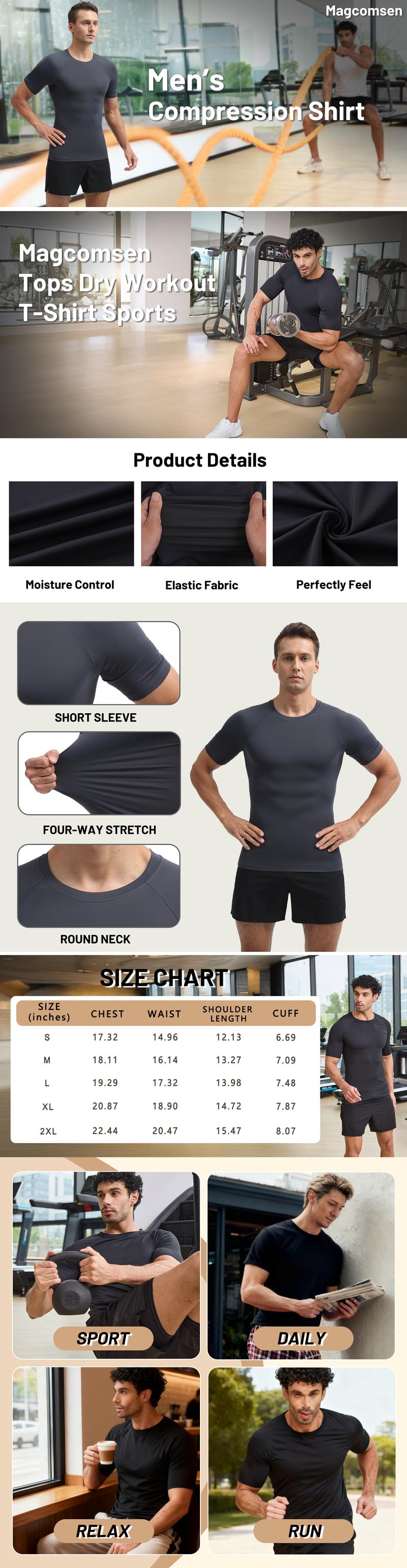Magcomsen Men's Elastic Short Sleeve Tops Dry Workout T-Shirt Sports Undershirt for Slimming Magcomsen Men's Elastic Short Sleeve Tops Dry Workout T-Shirt Sports Undershirt for Slimming