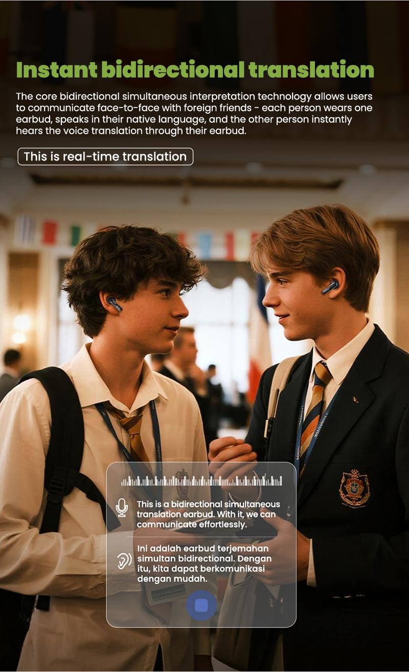 HTC NE60 TWS AI Translator Earbuds, Wireless Bluetooth 6.0, Supports Real-Time Translation in 134 Languages, IPX5 Waterproof, Hi-Fi Sound Quality, Suitable for Exercise, Meetings, Studying