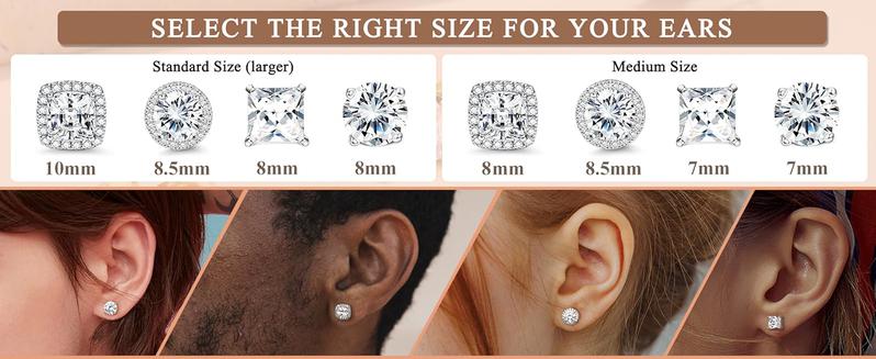 MILACOLATO Cubic Zirconia Stud Earrings Hypoallergenic 925 Sterling Silver Post Earrings Big Brilliant Stud Earrings for Women Men